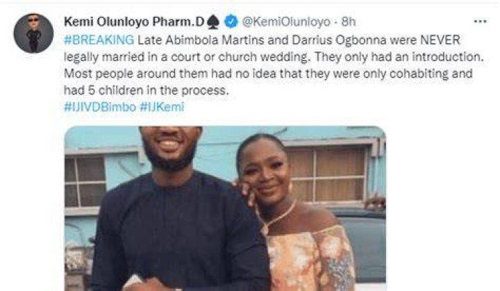 
“Bimbo, Late IVD’s Wife, Was A Chronic Drug Addict.” Kemi Olunloyo Reveals. 