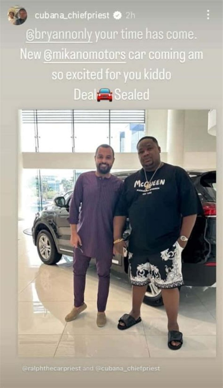 
Cubana Chief Priest Buys New Car worth Millions of Naira for BBNaija’s Bryann 